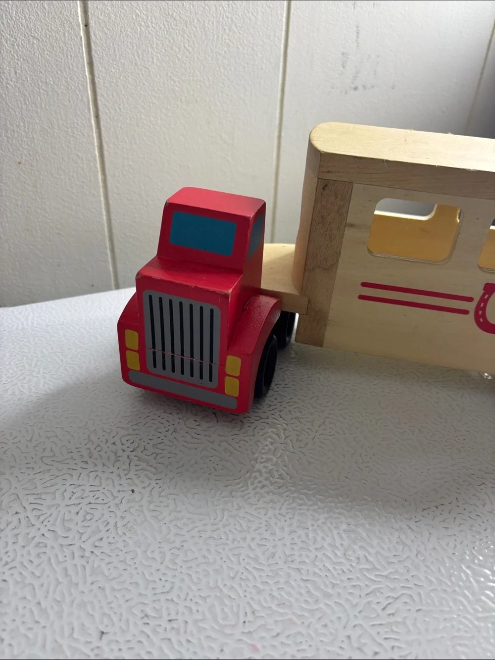 Wooden Red Truck with Beige Trailer Kids Toy